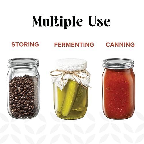 GLING [3 Count 64 oz. Wide-Mouth Glass Mason Jars with Metal Airtight Lids and Bands 2 Quart Large For Preserving, & Meal Prep