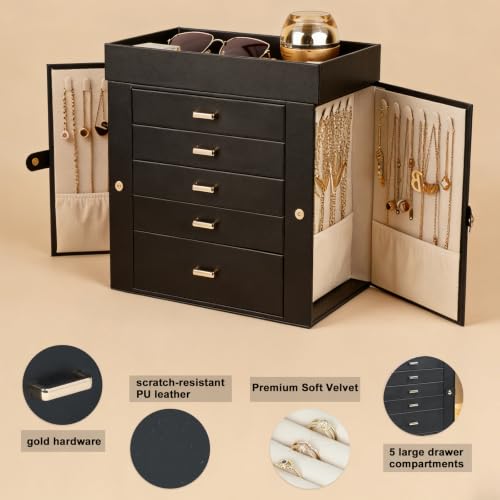 BOOVO Large Jewelry Boxes For Women (Black, 6 Layer) - color: Black, size: 6 Layer
