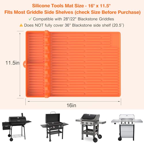 Silicone Grill Mat for Blackstone Griddle Accessories, 8-Slot Tool Mat - color: Orange 2-pack