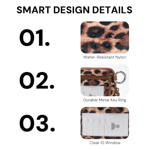 Small Wristlet Wallets for Women with Clear ID Window, Keychain Coin Purse - color: Cheetah Print