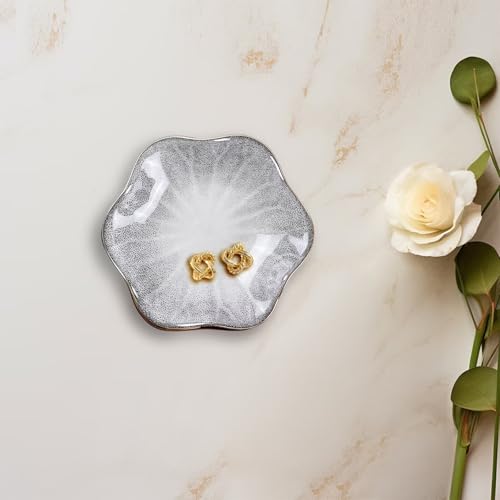 2Pcs Ceramic Jewelry Dish - Lotus Leaf Shape, for Ring Holder Necklace Small Key, Suitable for Mother Friend Sister, Gifts for Women, Cute Plate Trinket Tray, Home Decor (Grey & Blue) - color: Grey & Blue