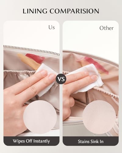 EACHY Travel Makeup Bag for Women, PU Leather Cosmetic Bag, White, Medium - color: F - White, size: Medium