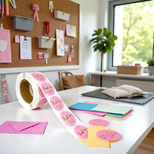 500pcs Pink Thank You Sticker Envelope Seal Scrapbook Sticker Heart Cute Round Stationery Label Stickers Labels, Indexes and Stamps