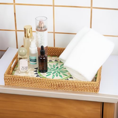 Rectangular Rattan Serving Tray with Mother of Pearl Inlay, Bohemia - color: Bohemia