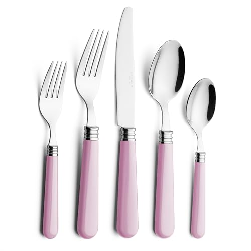 ANNOVA Silverware Set 20 Pieces Cutlery Stainless Steel Colorful Fun Handle Flatware Service for 4 - Dinner Knife, Dinner Fork, Salad fork, Dinner Spoon, Dessert Spoon (Light Pink, 20 Pieces) - color: Light Pink