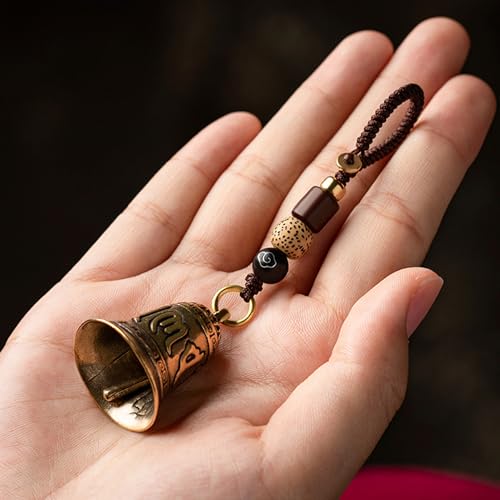 Brass Decorative Bells Keychain with Om Mani Padme Hum Mantra, Hanging Lucky Bell for Car Keys or Backpack as Good Luck Charms - style: Om Mani Padme Hum