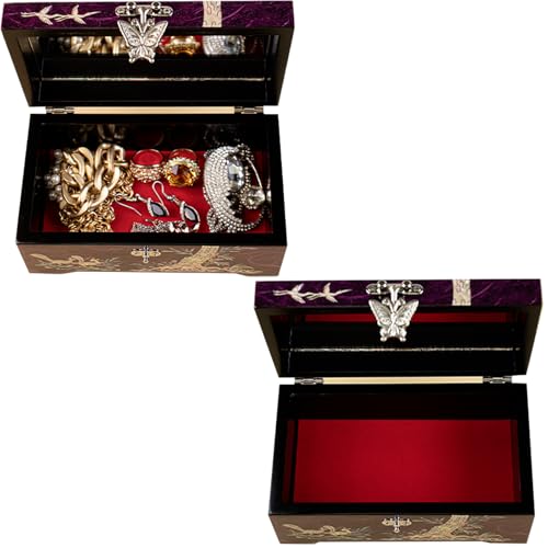 Mother of Pearl Lacquer Wood Jewelry Box, Pine Tree, Purple - style: Pine Tree Purple