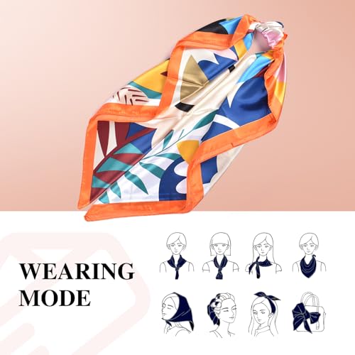 35 Inches Silk Head Scarf-Satin Hair Scarves Silk Bandana Scarf Headscarf for Women's Fashion Scarves - color: Colorful Sunflowers - Orange