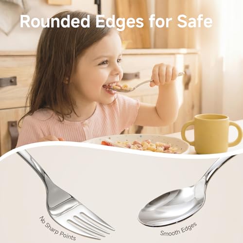 KINGSTONE 6 Pcs Small Toddler Utensils, 18/10 Stainless Steel, Cat & Dog - color: Cat & Dog, size: 6-Piece (Small)