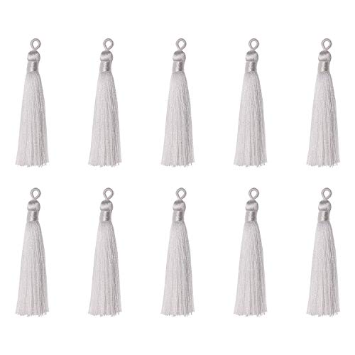 Tupalizy 10PCS Handmade Soft Silky Tassels with Hanging Loop for Bookmarks Keychains Earring Bracelets Jewelry Making Souvenir Graduation Clothing Sewing Gift Tag Art DIY Craft Projects (White) - color: White