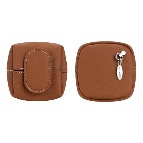 Royal Bagger Genuine Cowhide Leather Coin Purse for Women, Lychee Pattern Mini Change Pouch with Buckle Closure, Compact Accessory Bag 1603 (Brown) - color: Brown