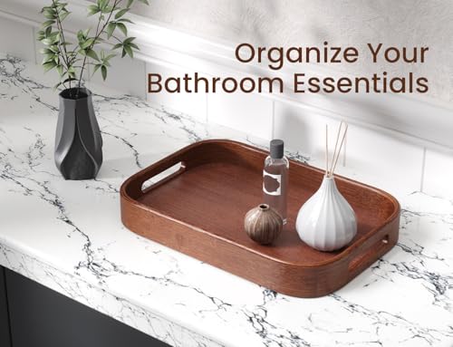 Bamboo Set of 2 Rounded Corners Serving Trays with Handles(Brown) - color: Brown