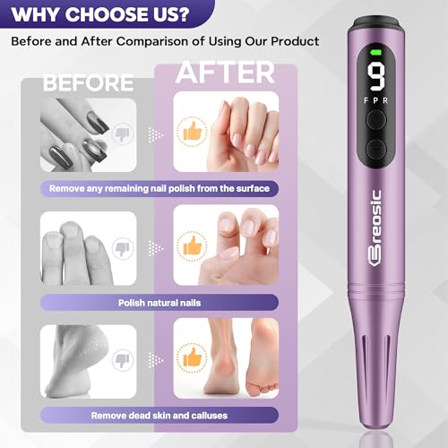 Professional Electric Nail Drill Kit for Acrylic Gel Nails, Purple
