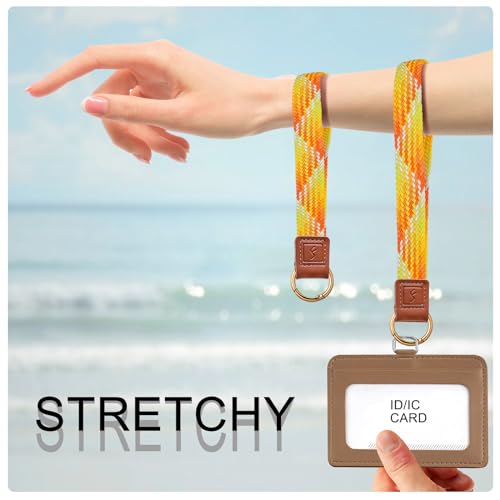 Fishent Stretchy Key Chain, Cute Keychain Wristlet, Upgraded Woven Wrist Lanyard for Keys, Key Chains for Women Men Car Keys ID Badges Card Wallet Phone, Gradient Orange - color: Gradient Orange