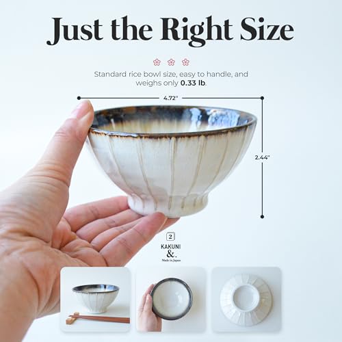 Set of 5 Japanese Ceramic Striped Ichichin Rice Bowls, Deep Soup & Eating Bowls with Distinctive Three-Dimensional Lines,Convenient, Stackable, for Cooking Prep & Serving (White) - color: White
