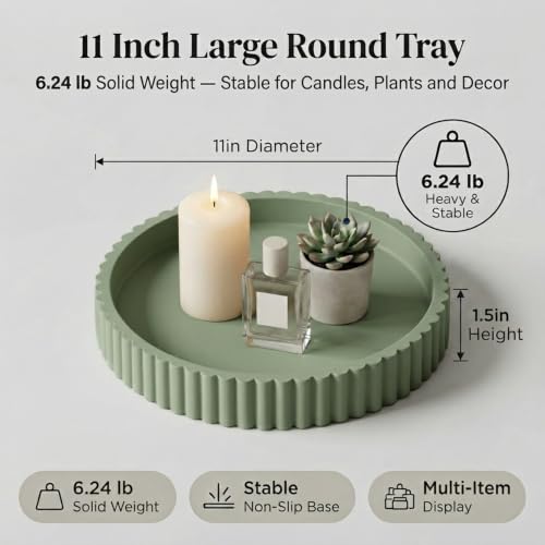 11" Round Concrete Decorative Centerpiece Tray for Coffee Table Sage Green - color: Sage Green Color