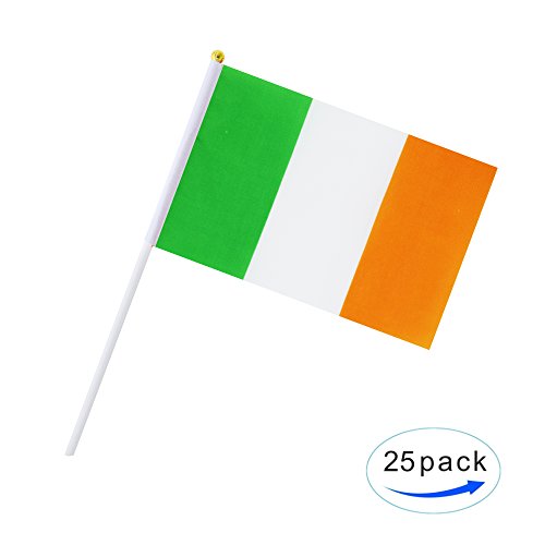 Kind Girl 25 Pack Ireland Flag,Irish Stick Hand Held Small Mini Round Top National Country Flags,Party Decorations Supplies for Parades,World Cup,Festival Events,International Festival. - color: Ireland