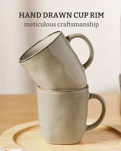 famiware Coffee Mugs Set of 4, Ocean Square 13oz Coffee Cup Set with Handle - color: Ocean Square-Light khaki, size: 4pcs