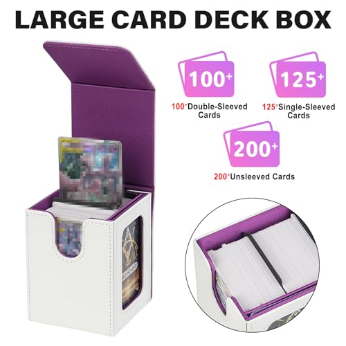Card Deck Box for MTG Commander, Deck Case Holds 100 Double-Sleeved Cards - color: White & Purple, size: 1 Box