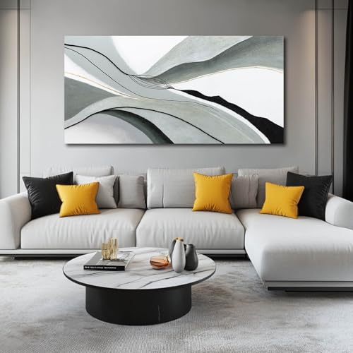 Home Decor Wall Large Abstract Wall Art Modern Lines Neutral Grey and Black Pictures Wall Decor Minimalist Framed Canvas Prints for Living Room Bedroom 29"x 58" - color: Black Line, size: 58"L x 29"W