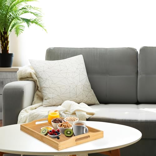 RRX Bamboo Food Serving Tray with Handles,Breakfast Bed Tray (Beige) - color: Beige