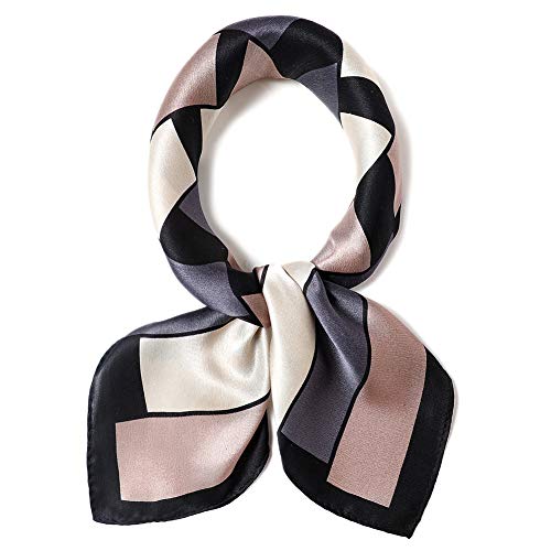 ANDANTINO 100% Mulberry Silk Scarf -21” Square Neckerchief with Gift Packed - color: Black & Purple Geometric