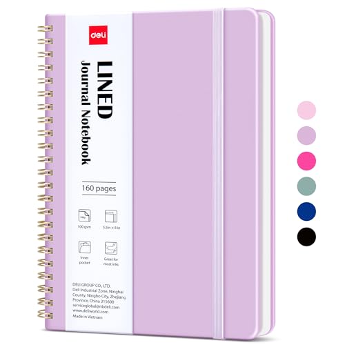 deli Purple Lined Spiral Journal Notebook, 160 Pages, A5 (5.5"x8") Hardcover Writing Notebook, College Ruled Spiral Bound Journal for Women & Men - Perfect for Work, School, Office & Note Taking - color: Purple