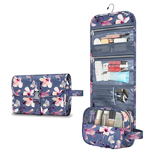 FINTIE Hanging Toiletry Bag Portable Travel Cosmetic Makeup Organizer - color: Blooming Hibiscus