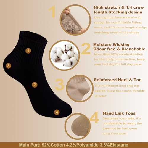 Women's Cotton Quarter Crew Socks - color: 02 Black - 5 Pairs