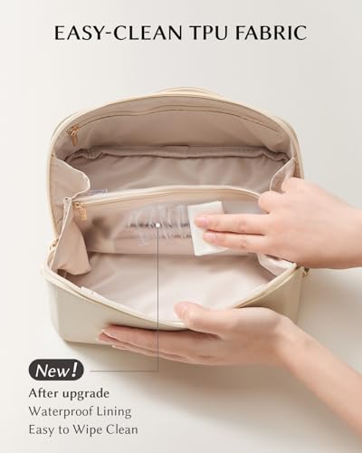 EACHY Travel Makeup Bag for Women, PU Leather Cosmetic Bag, White, Medium - color: F - White, size: Medium