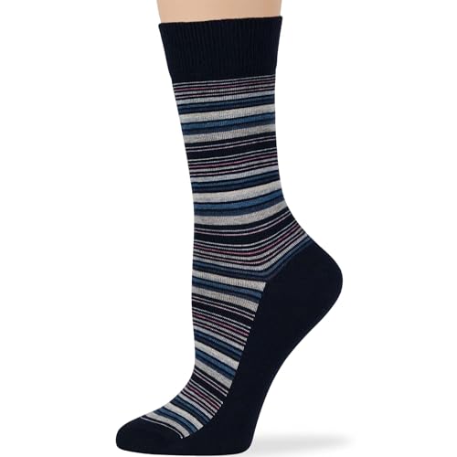 7BIGSTARS Women Cotton Crew Socks, Patterned 4 Pack, M 5-9 - L 8-12 - color: 03a - Dark Navy, Denim Blue, Light Navy, Grey, Pink (A55), size: 8-12