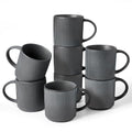 famiware Coffee Mug Set of 8, Star 12 oz Ceramic Mugs Cups Set with Handle - color: Star-Matte Dark Charcoal, size: 8 Count (Pack of 1)