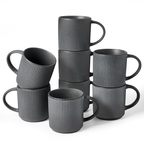 famiware Coffee Mug Set of 8, Star 12 oz Ceramic Mugs Cups Set with Handle - color: Star-Matte Dark Charcoal, size: 8 Count (Pack of 1)