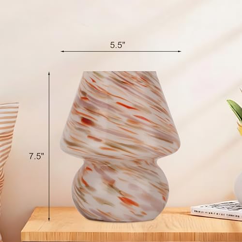 Mushroom Lamp, Dusty Rose & Burnt Orange Swirl Glass - color: Dusty Rose&Burnt Orange Swirl Glass