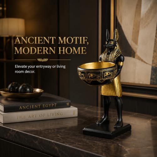 10'' Anubis Statue Bowl, Black Gold Egyptian Decor, Resin Sculptures