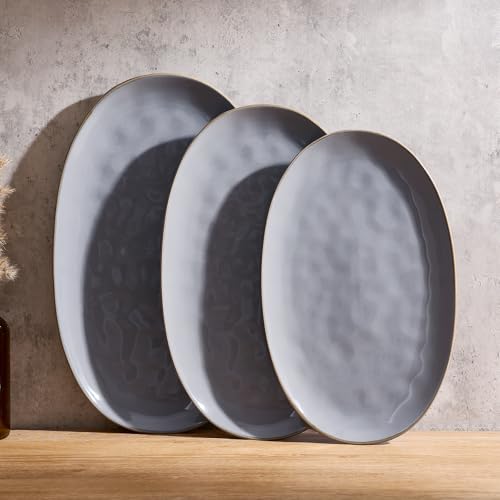 famiware Serving Platters Set of 3 Sizes - Oval, Dark Grey - color: Dark Gray