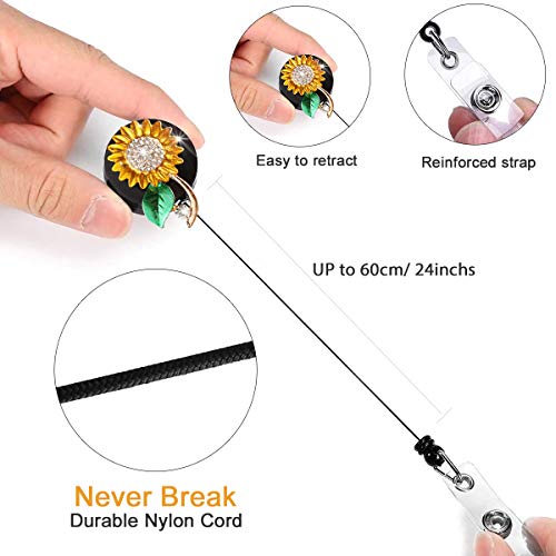 Crystal Badge Reel Retractable ID Holder with Bling Sunflower Design - color: Sunflower