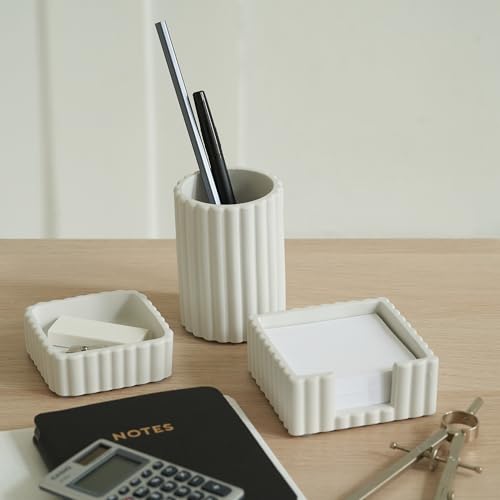 Modern Aesthetic Desk Accessories Set of 3 - Stylish Concrete Organizers - color: Gray