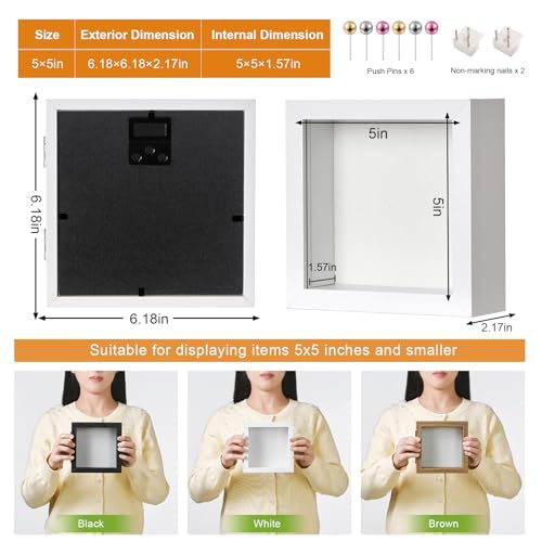 5x5 White Deep Shadow Box Picture Frame with HD Clear Glass - color: White, size: 5x5