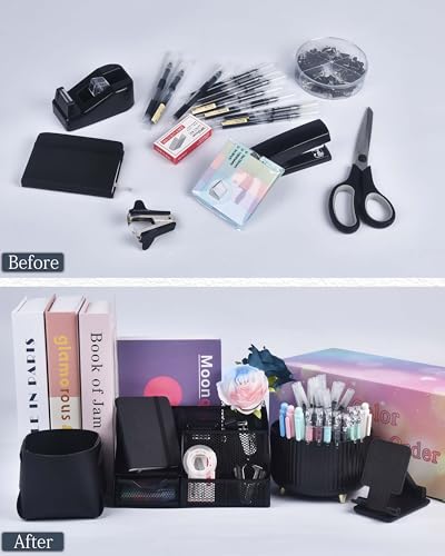 LXEVIHK Black Desk Accessories 21-Piece Office Supplies Gift Set - color: black