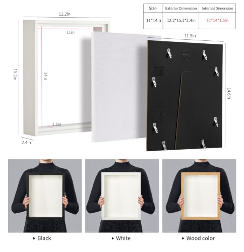 11x14 Shadow Box Picture Frame with Real Glass Panel and Linen Back - color: White + Thickened Panel + Foam Packaging, size: 11x14
