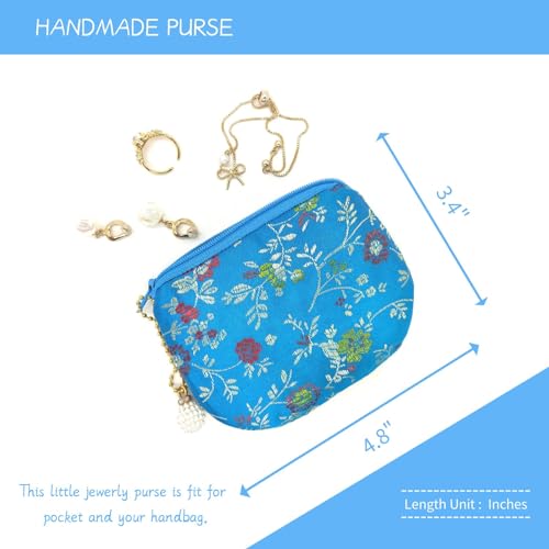 Handmade Women Coin Purse Brocade Zipper Wallet Rosary Pouch Silk Jewelry Bag - Sky Blue - color: SkyBlue