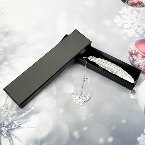 Initial Letter and Butterfly Charm Metal Feather Bookmark (Silver-D) - style: Silver-D