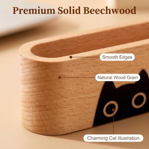 Wood Cat Business Card Holder for Desk,Wooden Name Card Holder - color: Beech Wood with Cat Pattern