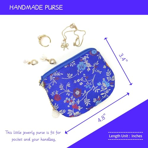 Handmade Women Coin Purse Brocade Zipper Wallet Rosary Pouch Silk Jewelry Bag - Blue - color: Blue