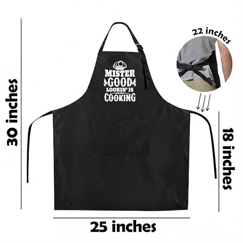 Funny Apron for Men Women,Humorous Kitchen Apron- Grilling Cooking BBQ Accessories, Gift for Dad Husband - color: Mister Good Lookin' is Cooking