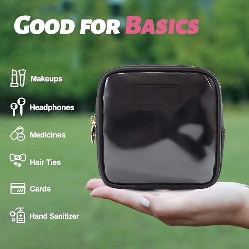 Aveniee Small Clear Makeup Bag, Mini Makeup Bag for Purse Organizer, Cosmetic Bag Travel Zipper Pouch for Women, Cute Car Accessories for Skincare Lipstick Essentials-Black - color: Black