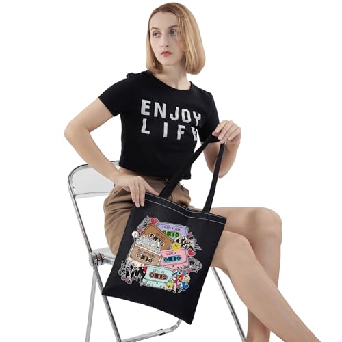 WZMPA Korean Group Fans Tote Bag Concert Fans Gift South Korea Singer Reusable Grocery Bag Concert Merchandise - color: My Name T-bl