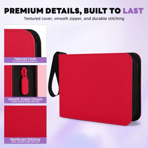 2 Pocket Mini Card Binder - Small Trading Card Album with Zipper,80 Pockets PU Leather Holder, Side-Loading Small TCG Binder for Standard Anime & Sports Cards - color: Red, size: 2-Pocket