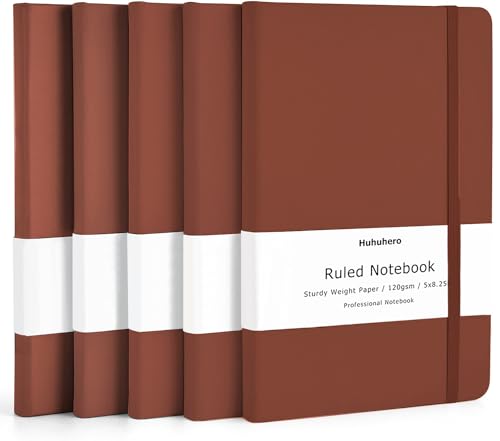 5 Pack Lined Notebook Journals, A5 Hardcover Journals for Writing, Brown - color: Brown, size: 5